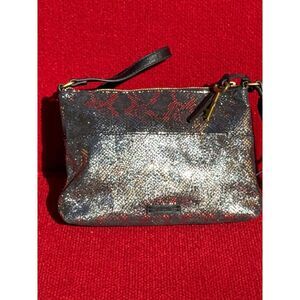 Fossil Metallic Crossbody Bag With Snake Print Accents & Adjustable‎ Strap